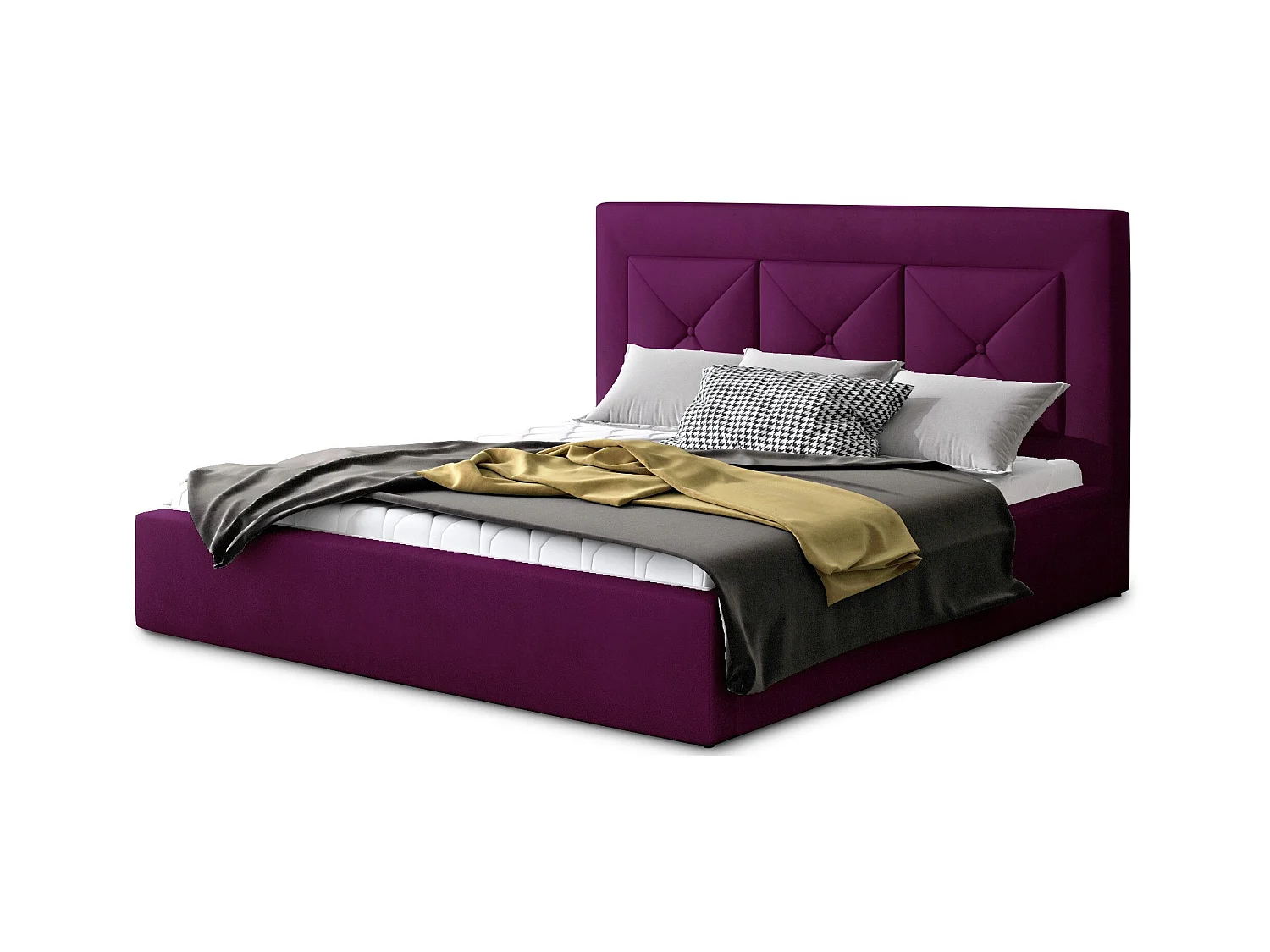Tweepersoonsbed bekleed met Clarin-fluweel-Kleur Donker magenta-Slapen 180x200cm-Versie opslagruimte