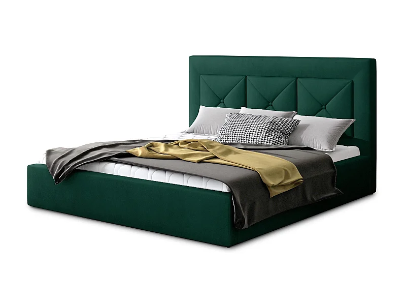 Tweepersoonsbed bekleed met Clarin-fluweel-Kleur Spinazie groen-Slapen 140x200cm-Versie opslagruimte