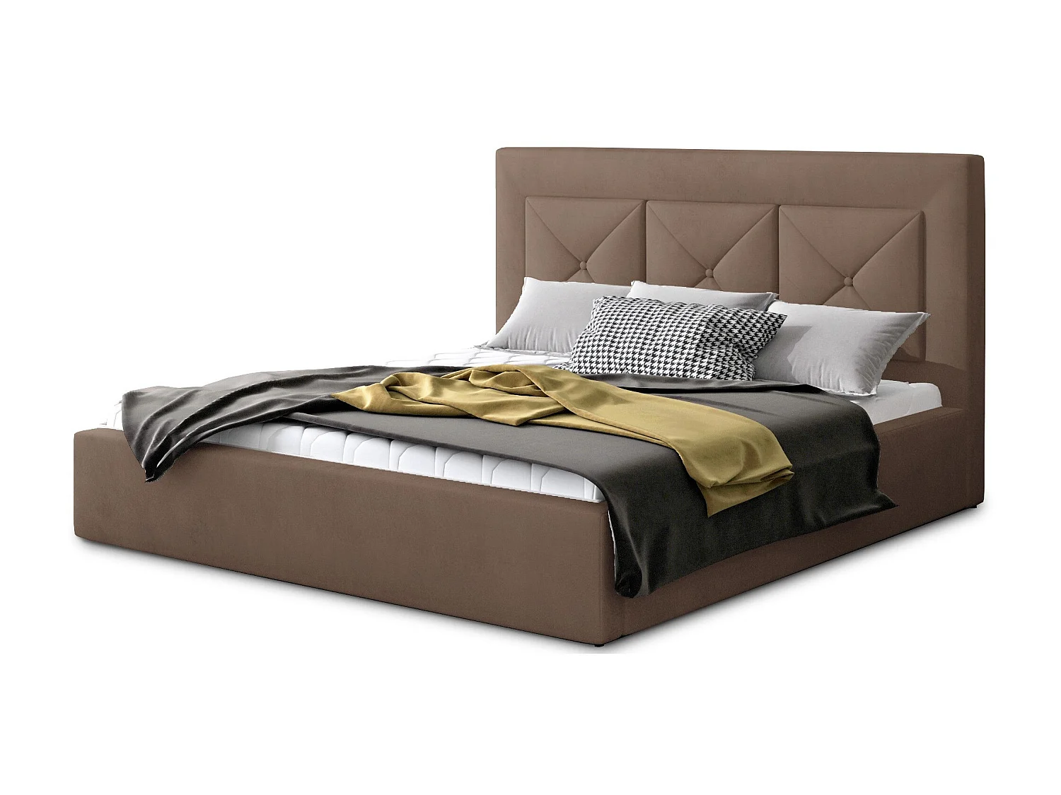 Tweepersoonsbed bekleed met Clarin-fluweel-Kleur Lichtbruin-Slapen 160x200cm-Versie opslagruimte