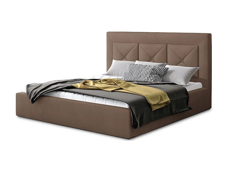 Lit double rembourré en velours Clarin-Couleur Marron clair-160x200-Version coffre de rangement