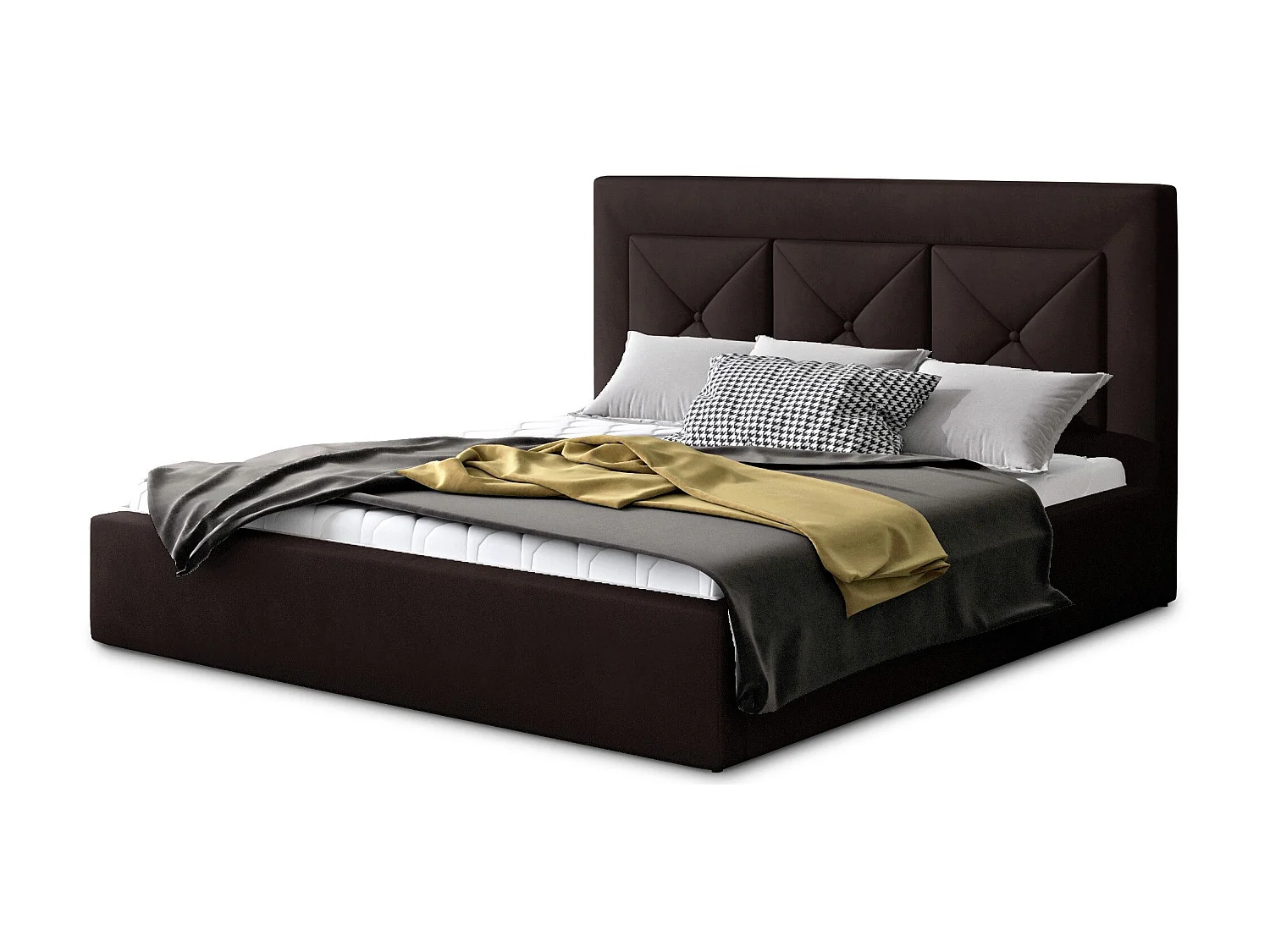 Tweepersoonsbed bekleed met Clarin-fluweel-Kleur Bruin-Slapen 160x200cm-Versie opslagruimte