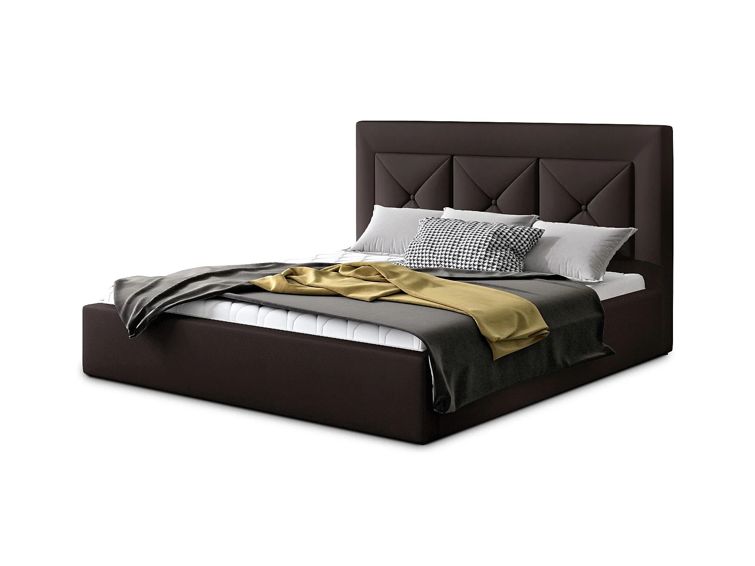 Lit double rembourré en simili cuir Clarin-Couleur Marron-160x200-Version coffre de rangement