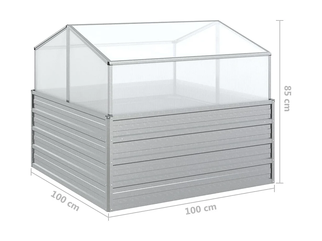 Jardinière avec serre 100x100x85 Argenté