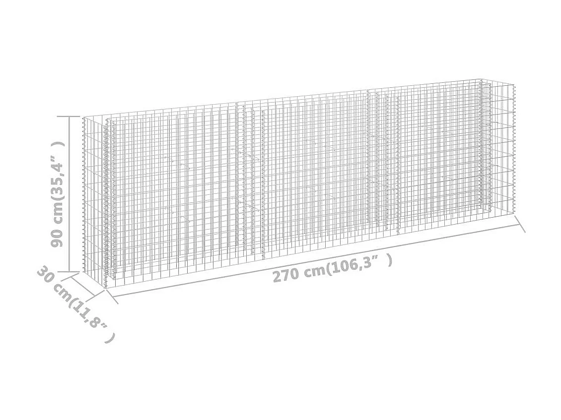Jardinière à gabion Acier galvanisé 270x30x90