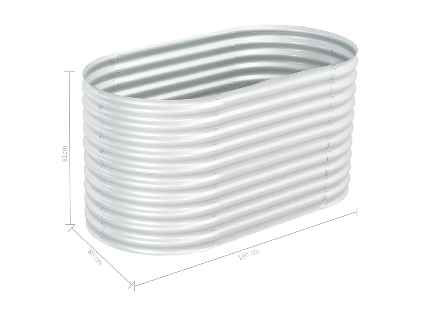 Jardinière 160x80x81 Acier galvanisé Argenté