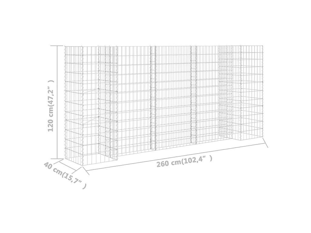 Jardinière à gabion en H Fil d'acier 260x40x120