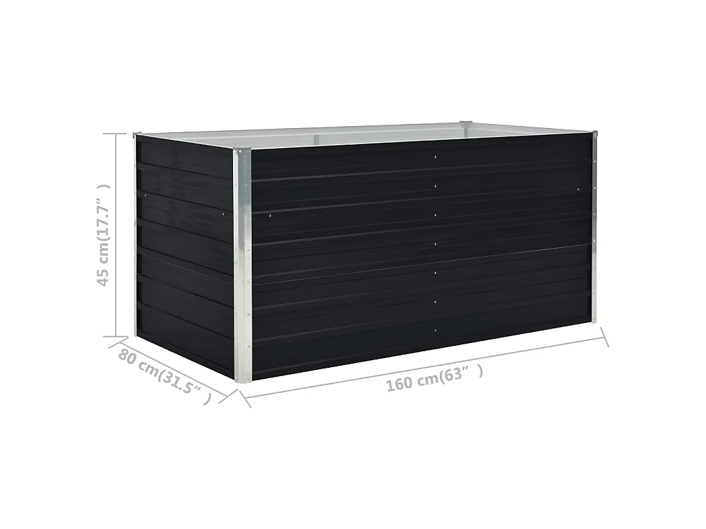 Jardinière 160 x 80x45 Acier galvanisé Anthracite