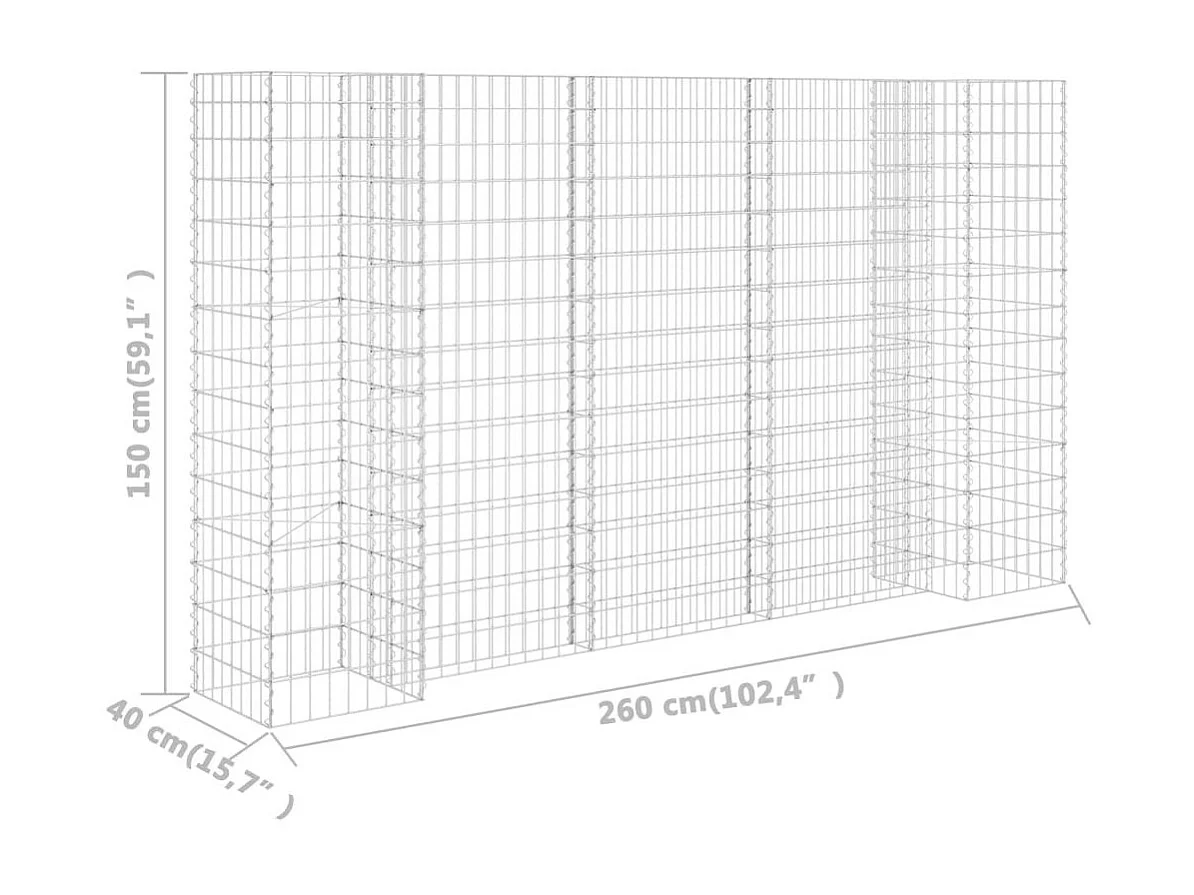 Jardinière à gabion en H Fil d'acier 260x40x150
