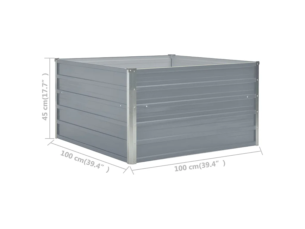 Jardinière 100 x 100x45 Acier galvanisé Gris