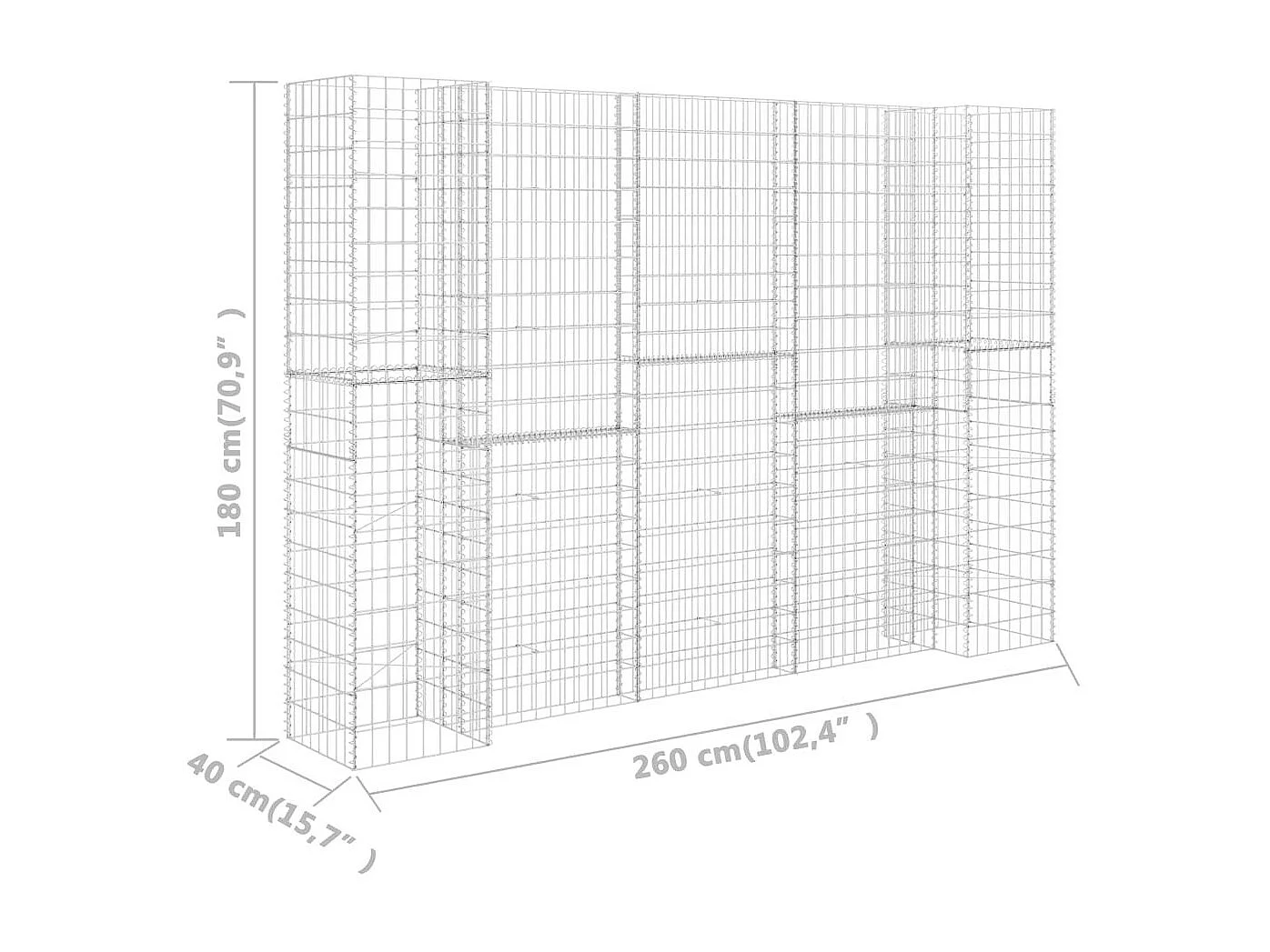 Jardinière à gabion en H Fil d'acier 260x40x180