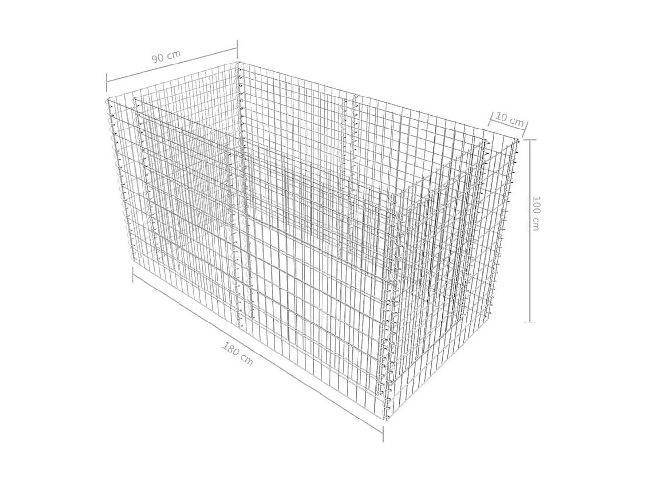 Jardinière à gabion Acier 180 x 90x100 Argenté