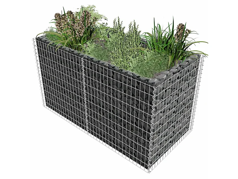 Jardinière à gabion Acier 180 x 90x100 Argenté
