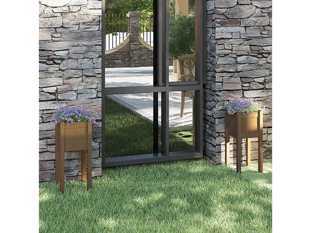 Jardinières d'extérieur 2 pcs Marron miel 31x31x70 Pin massif