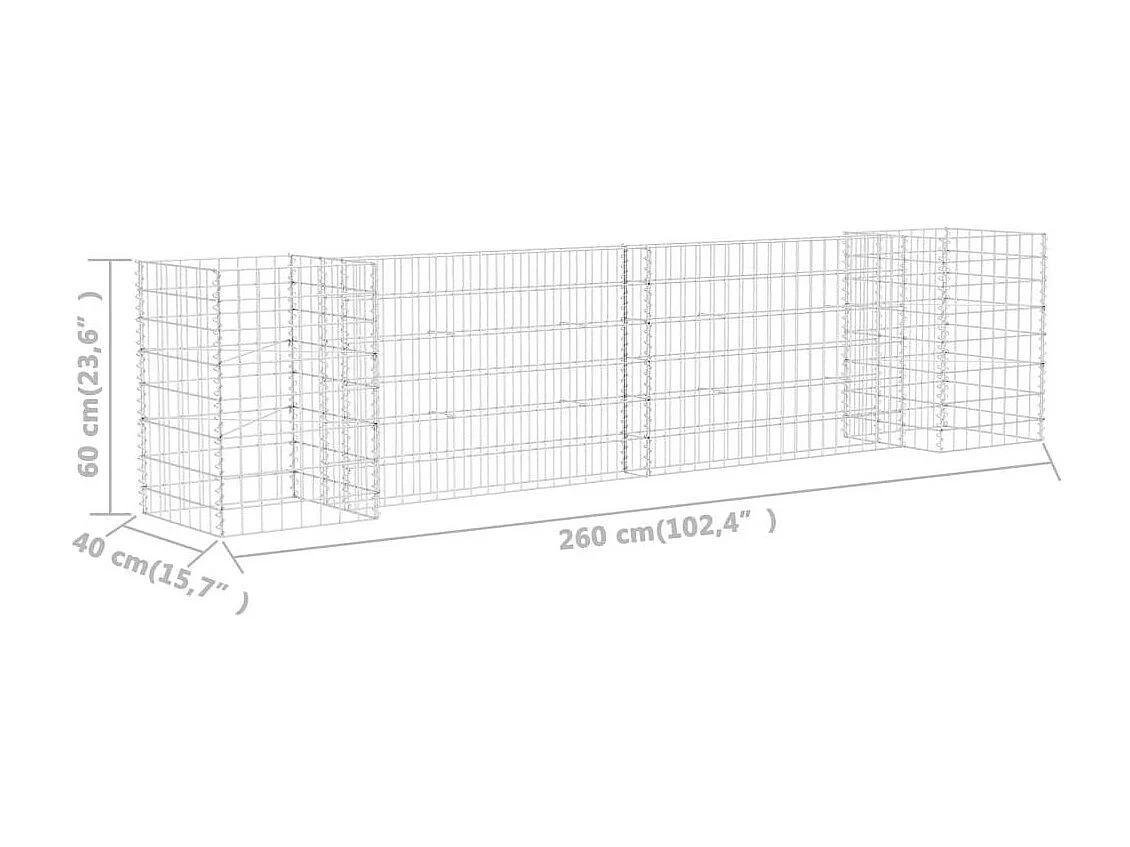 Jardinière à gabion en H Fil d'acier 260x40x60