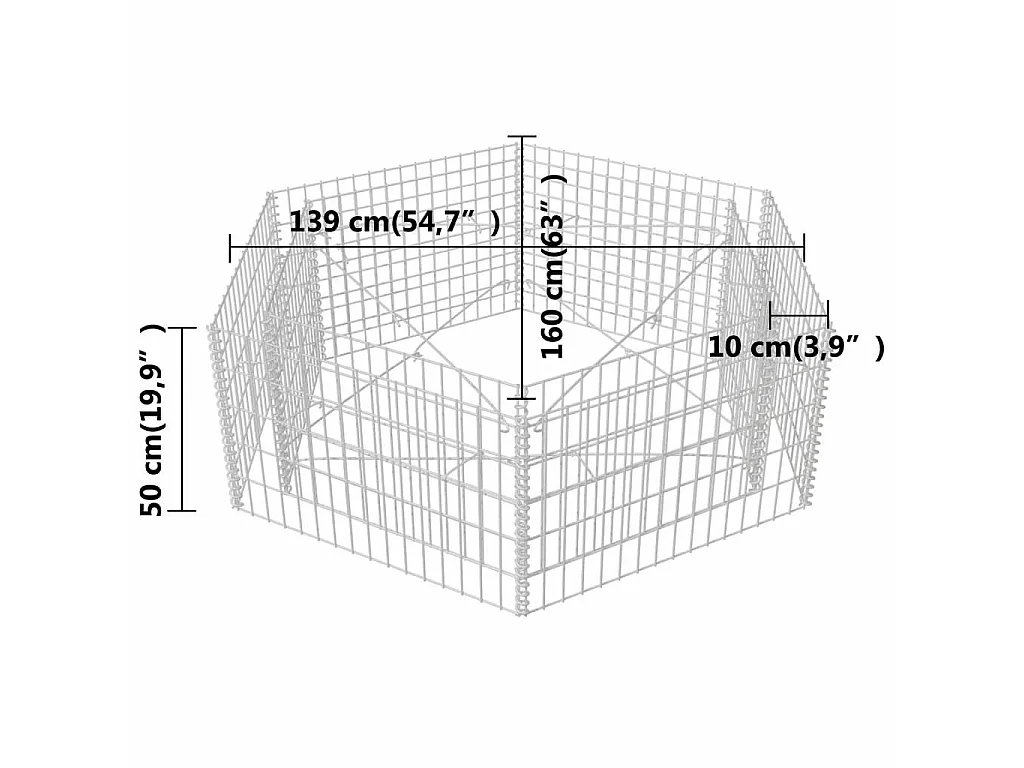 Jardinière à gabion hexagonale 160x140x50