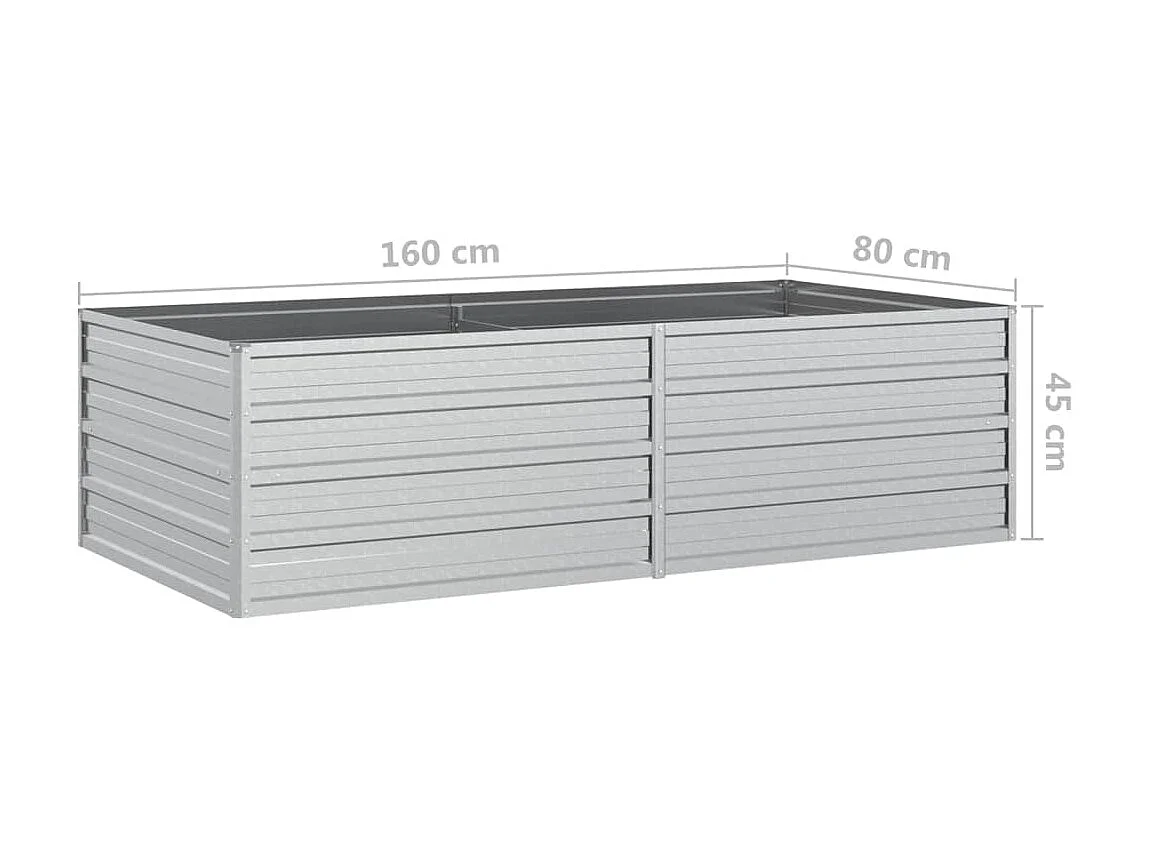 Jardinière 160x80x45 Acier galvanisé Argenté