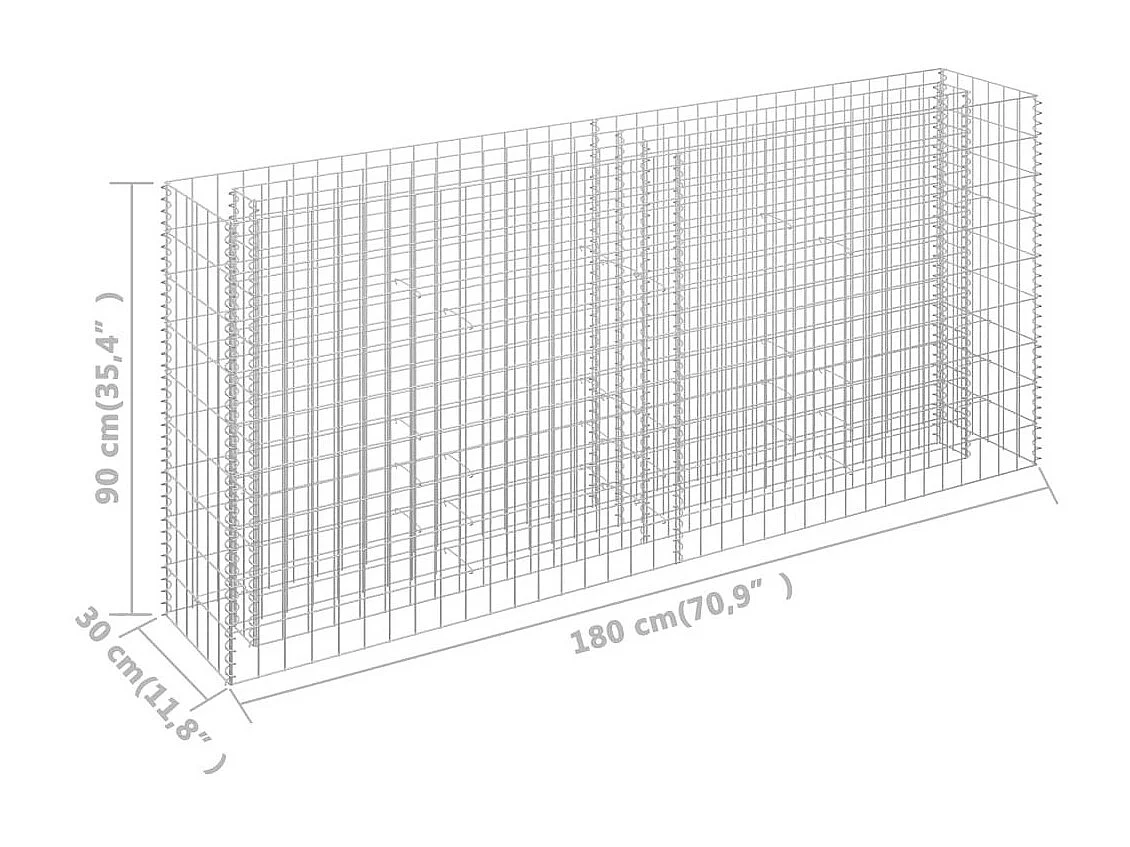 Jardinière à gabion Acier galvanisé 180x30x90
