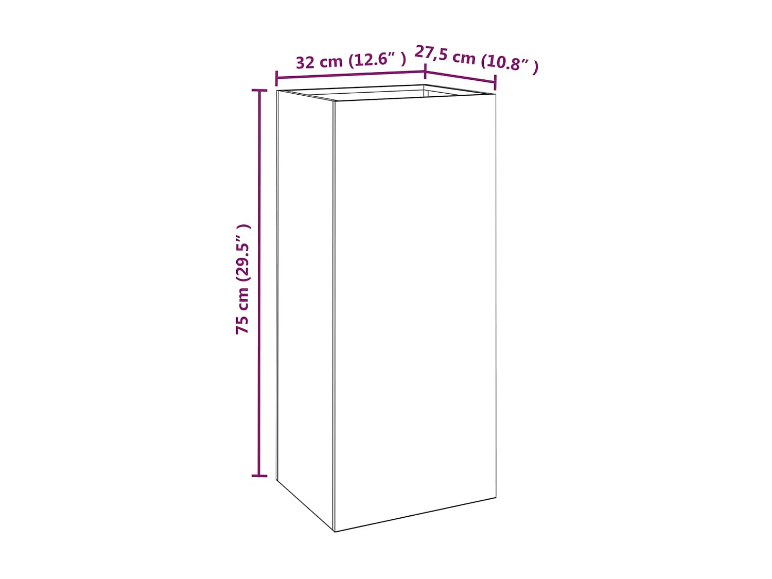 Jardinière 32x27,5x75 acier corten