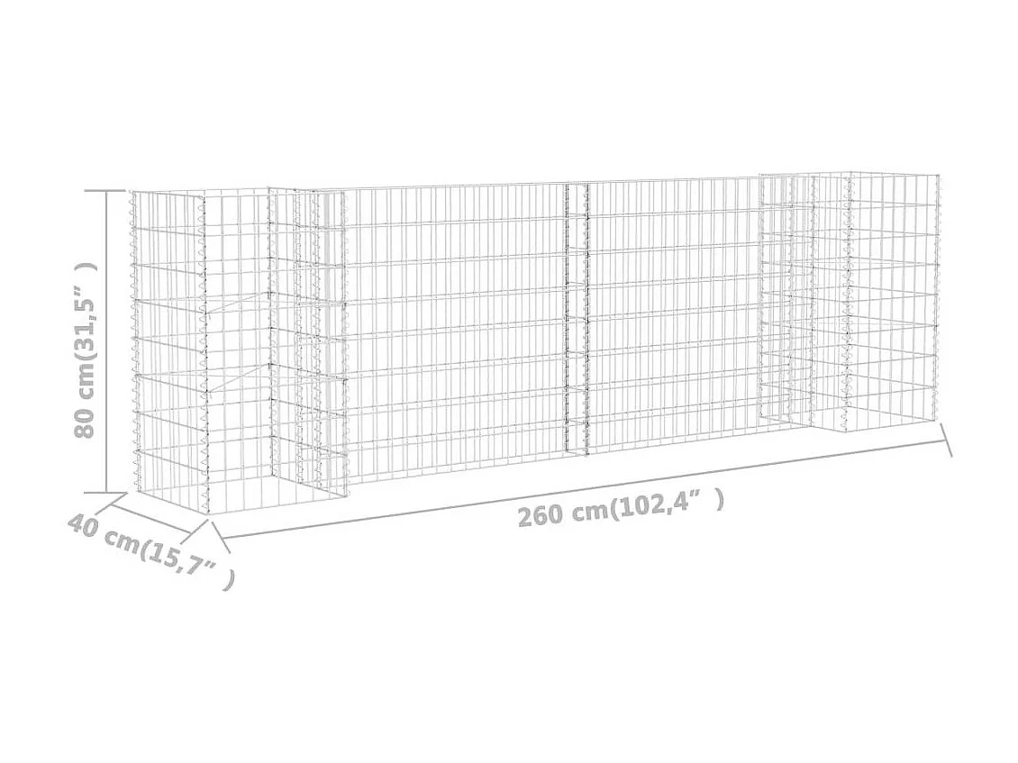 Jardinière à gabion en H Fil d'acier 260x40x80