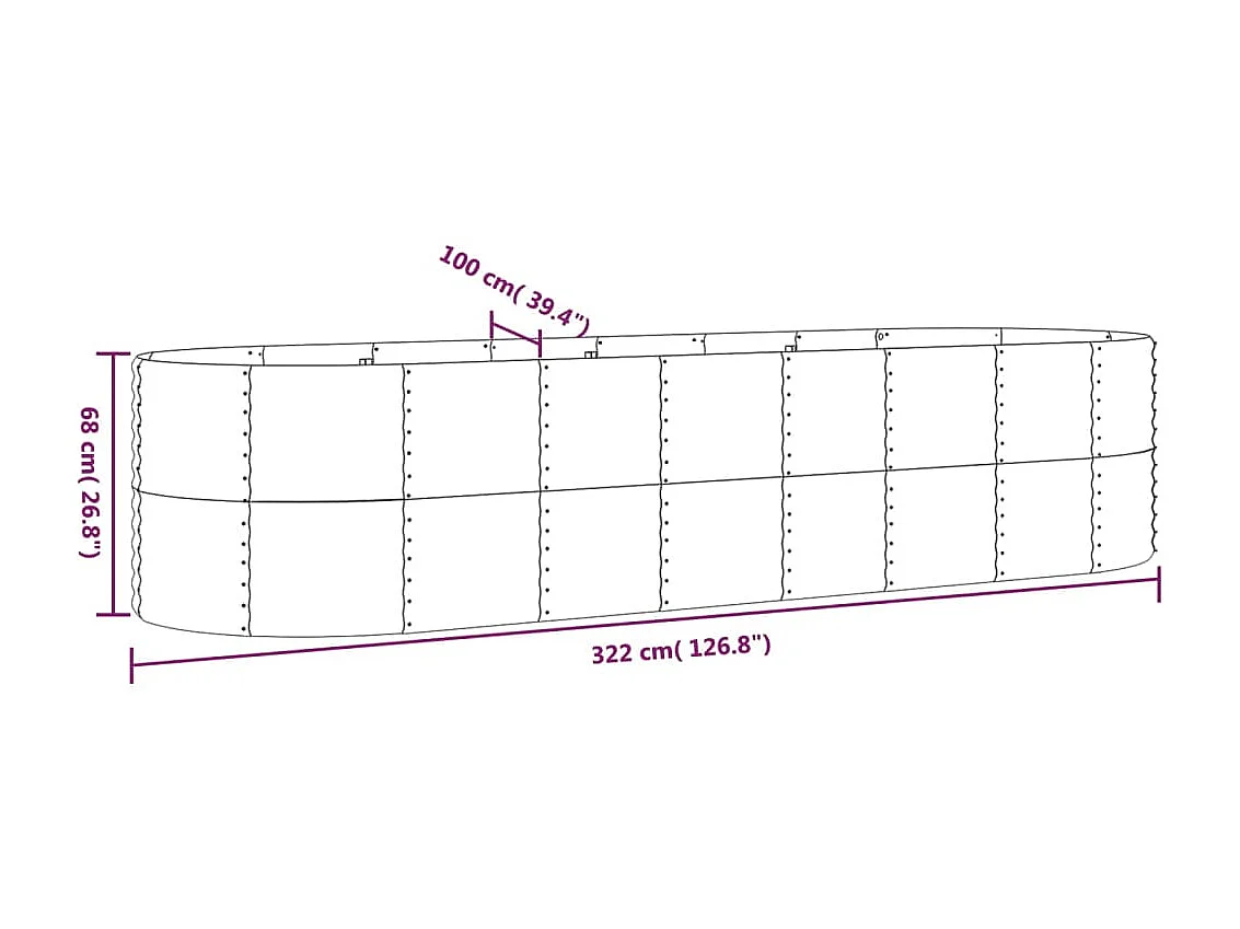 Jardinière Acier enduit poudre 322x100x68 Anthracite