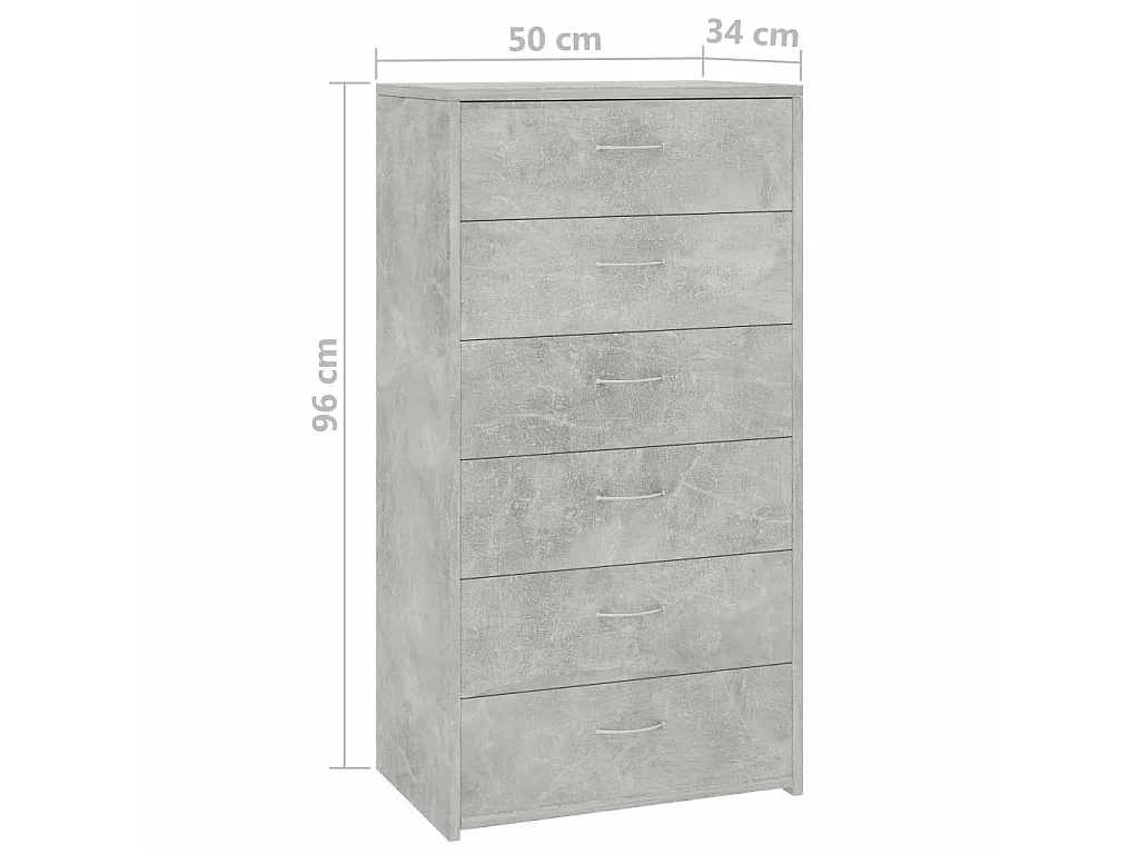 Chiffonnier 6 tiroirs Gris béton 50x34x96