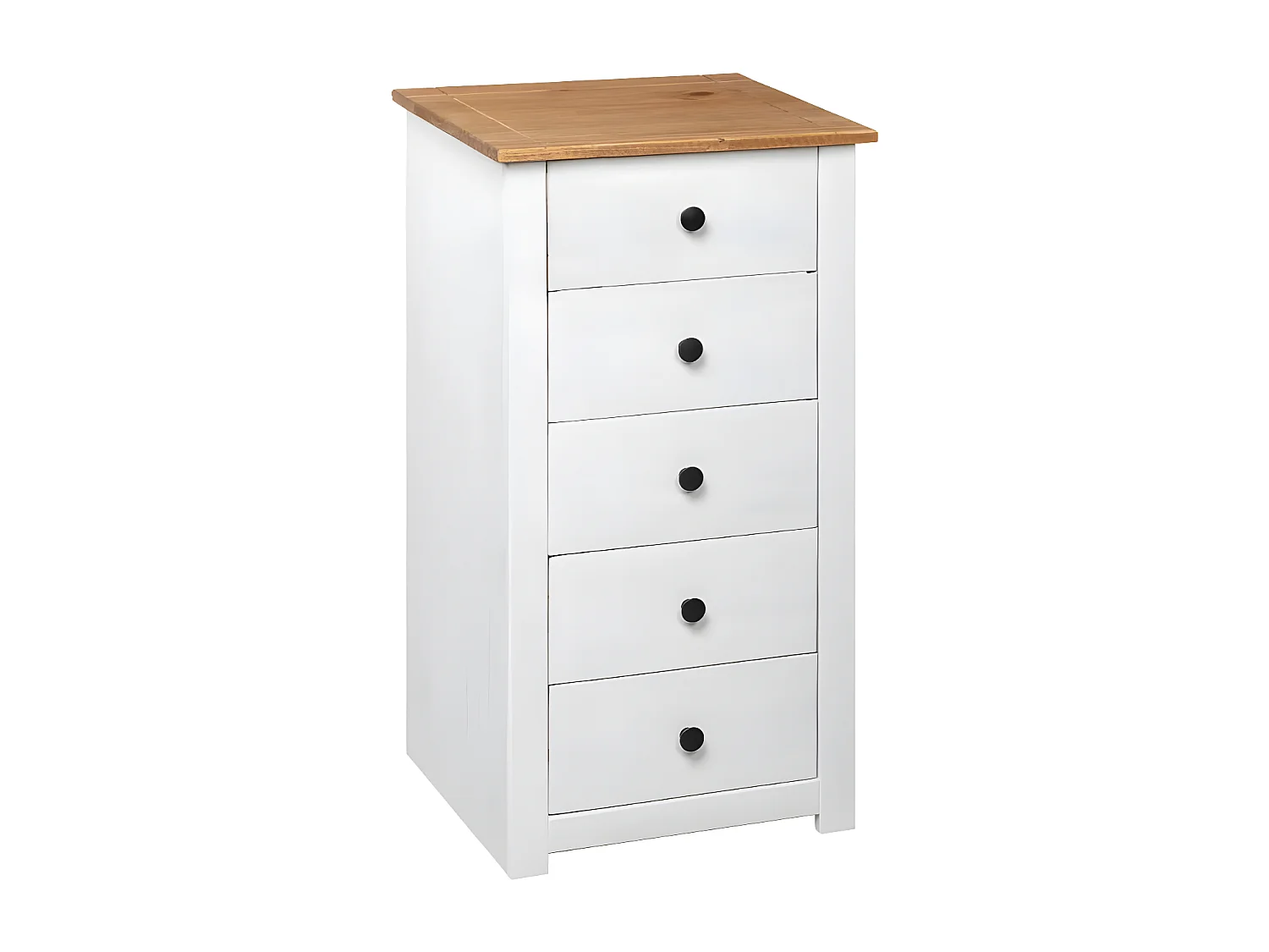 Chiffonnier 5 tiroirs pin massif blanc et clair Iris 46cm