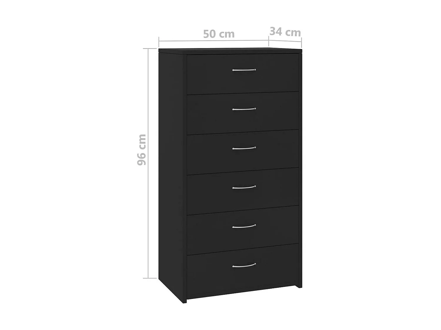 Chiffonnier 6 tiroirs Noir 50x34x96