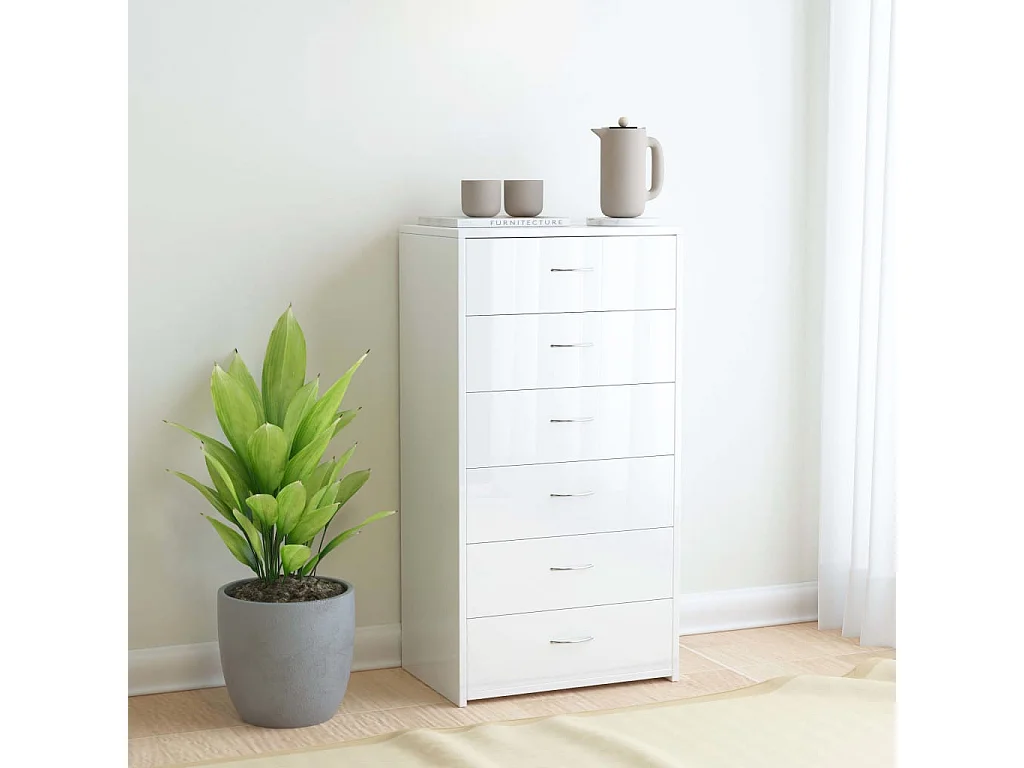 Chiffonnier 6 tiroirs Blanc brillant 50x34x96