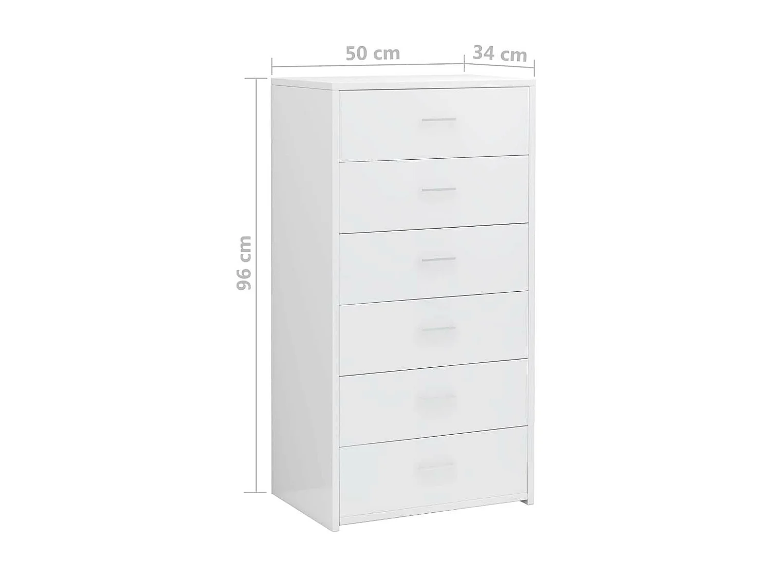 Chiffonnier 6 tiroirs Blanc brillant 50x34x96