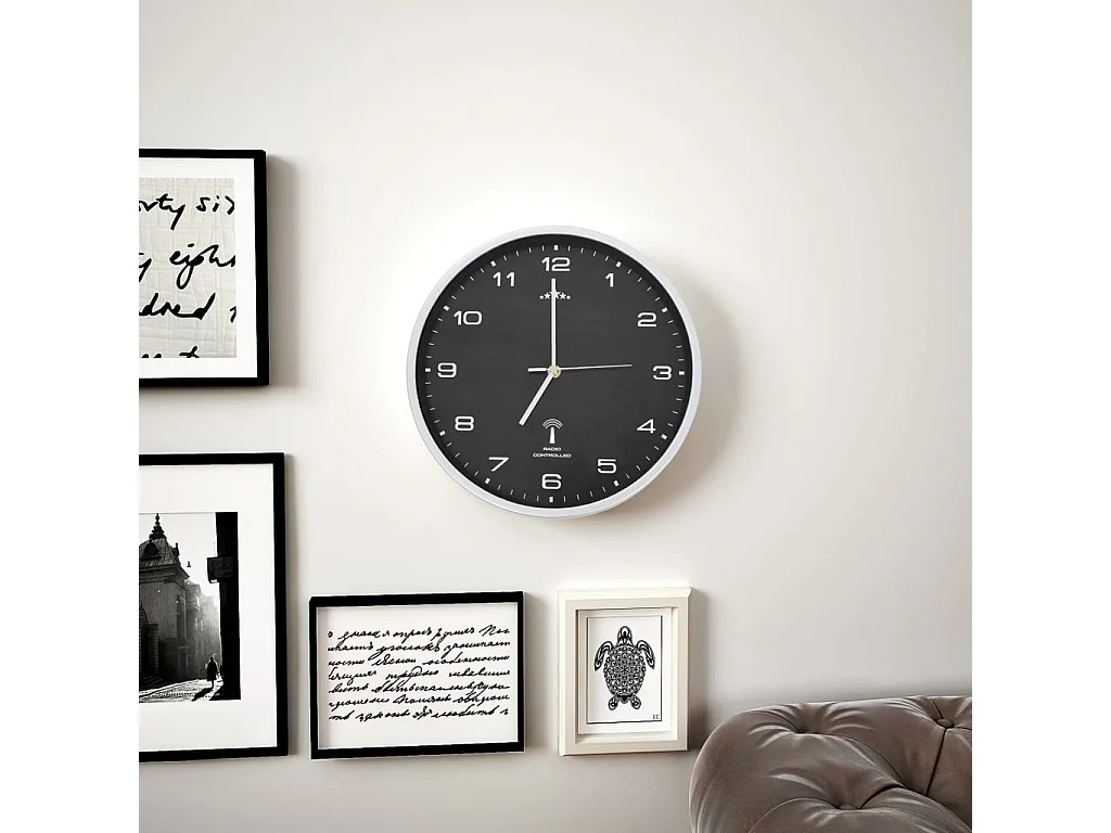 Horloge murale radioguidée avec mouvement à quartz 31cm Noir