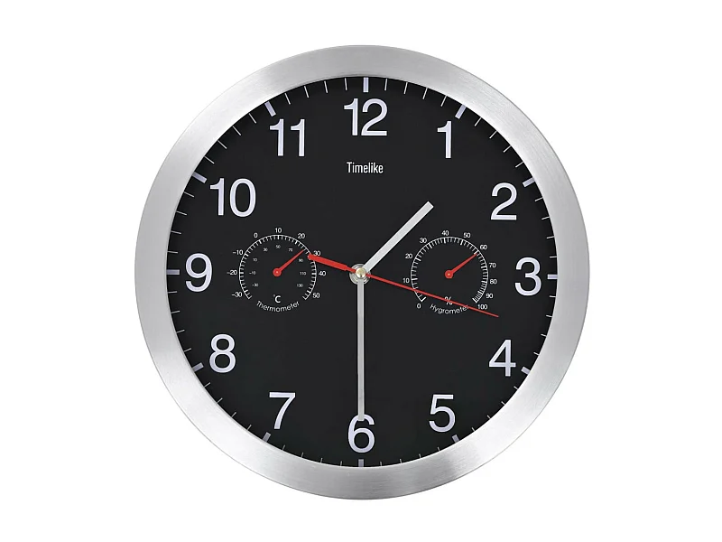 Horloge murale à quartz Hygromètre et thermomètre 30cm Noir