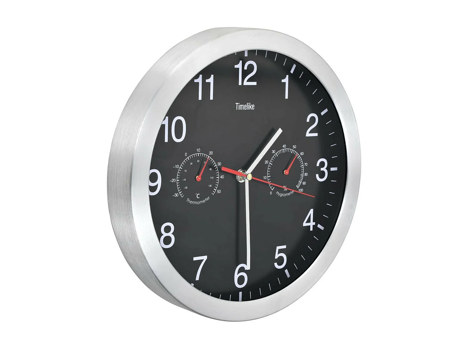 Horloge murale à quartz Hygromètre et thermomètre 30cm Noir