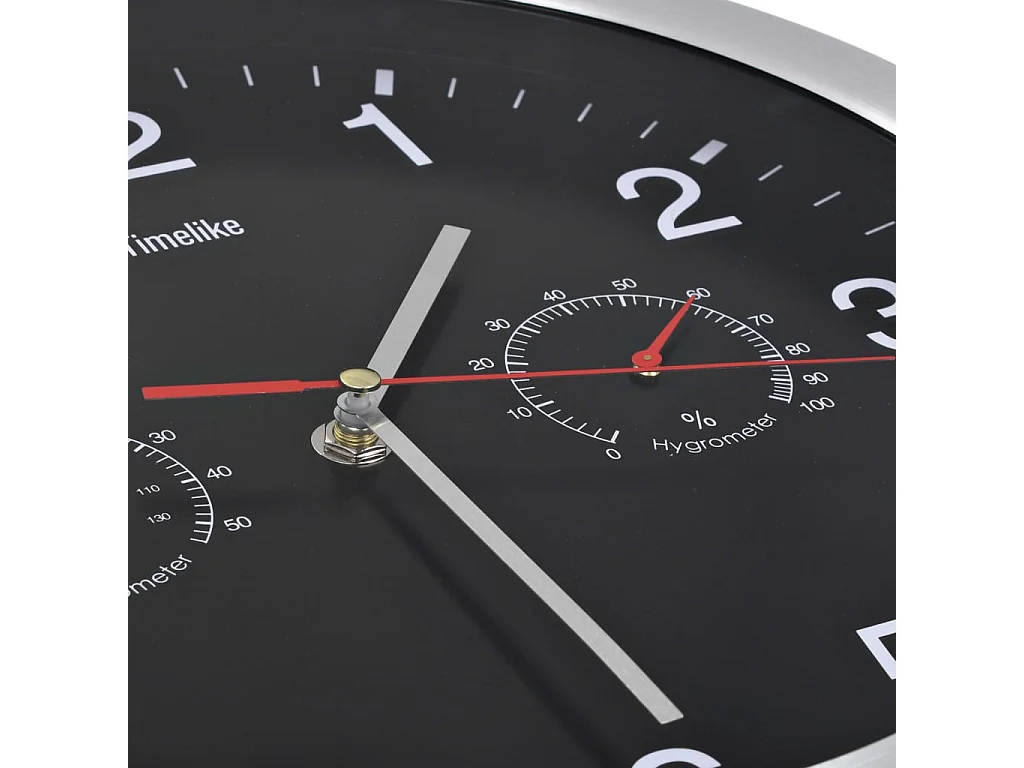 Horloge murale à quartz Hygromètre et thermomètre 30cm Noir