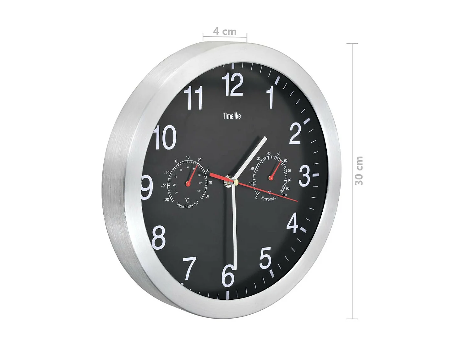 Horloge murale à quartz Hygromètre et thermomètre 30cm Noir
