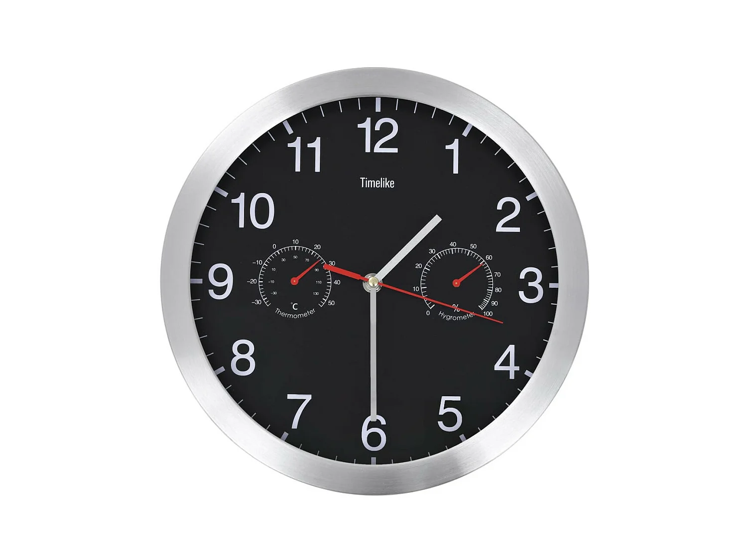 Horloge murale à quartz Hygromètre et thermomètre 30cm Noir