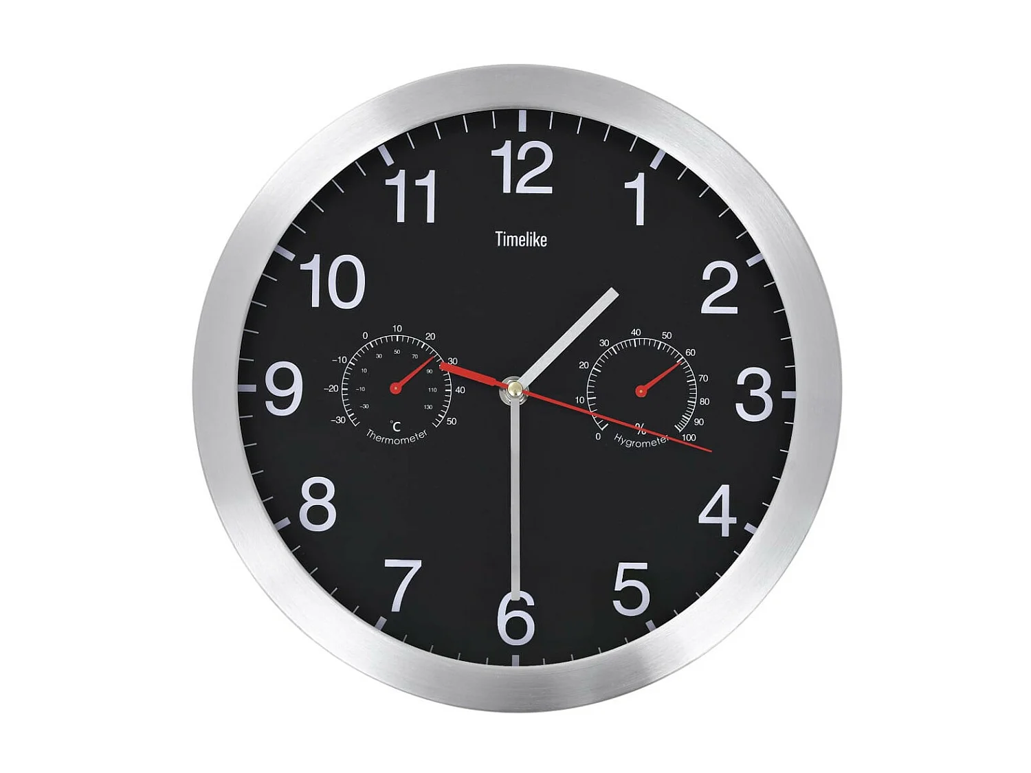 Horloge murale à quartz Hygromètre et thermomètre 30cm Noir