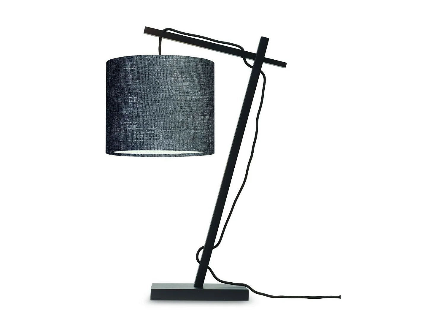 Lampe de table en bambou noir avec abat-jour gris foncé