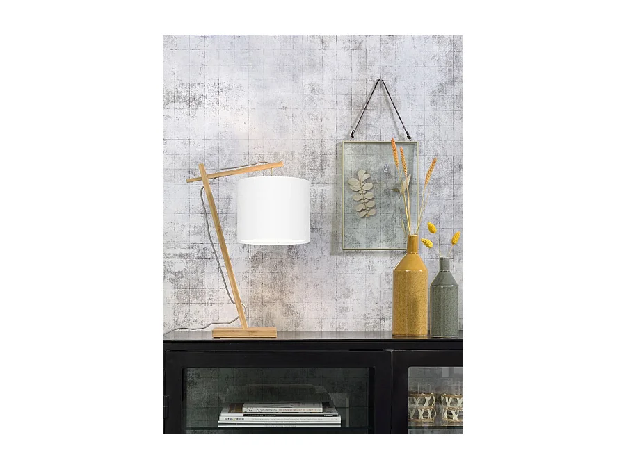 Lampe de table en bambou marron avec abat-jour blanc