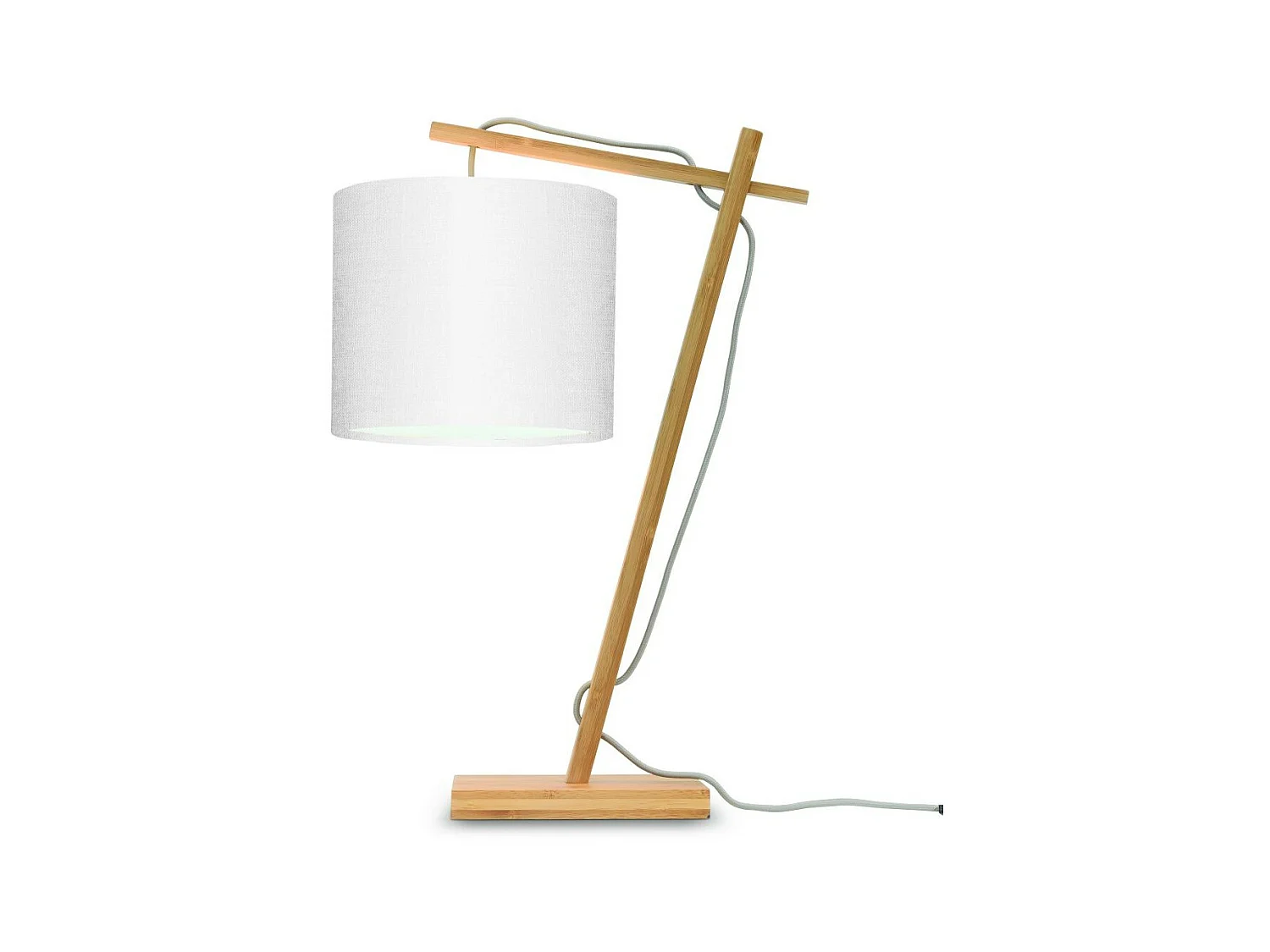 Lampe de table en bambou marron avec abat-jour blanc