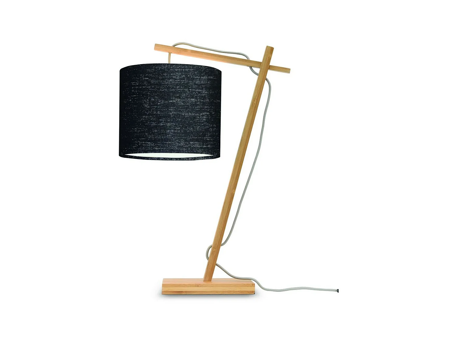 Lampe de table en bambou marron avec abat-jour noir