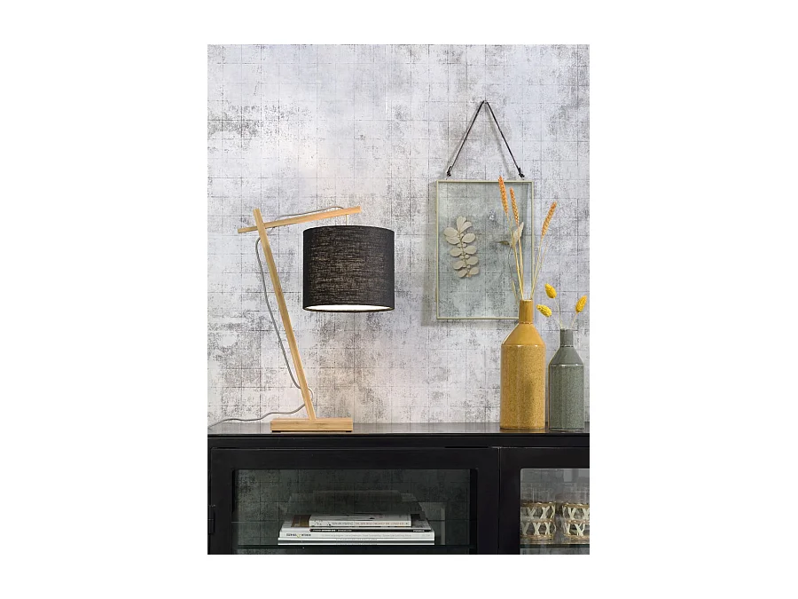 Lampe de table en bambou marron avec abat-jour noir