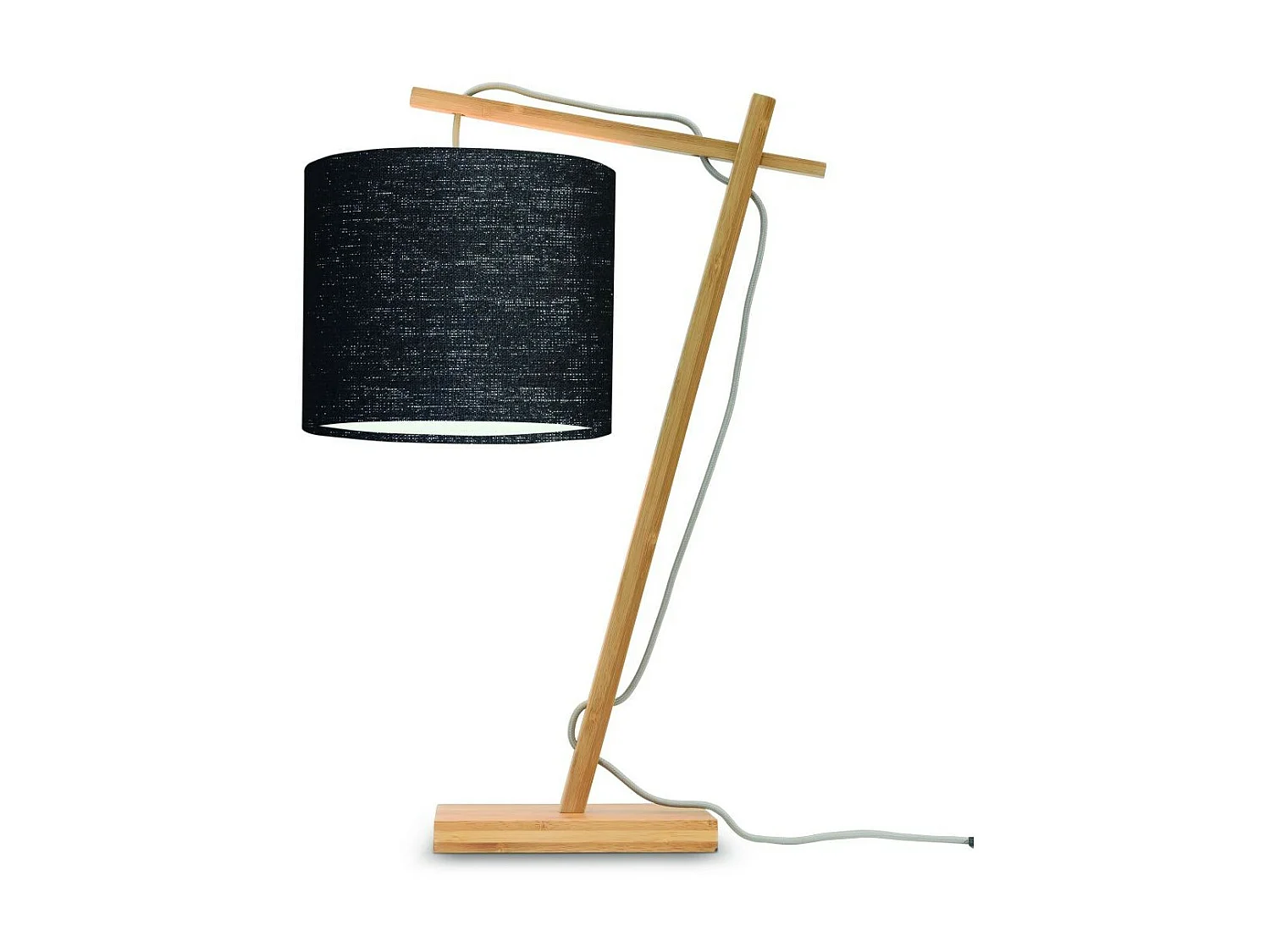 Lampe de table en bambou marron avec abat-jour noir