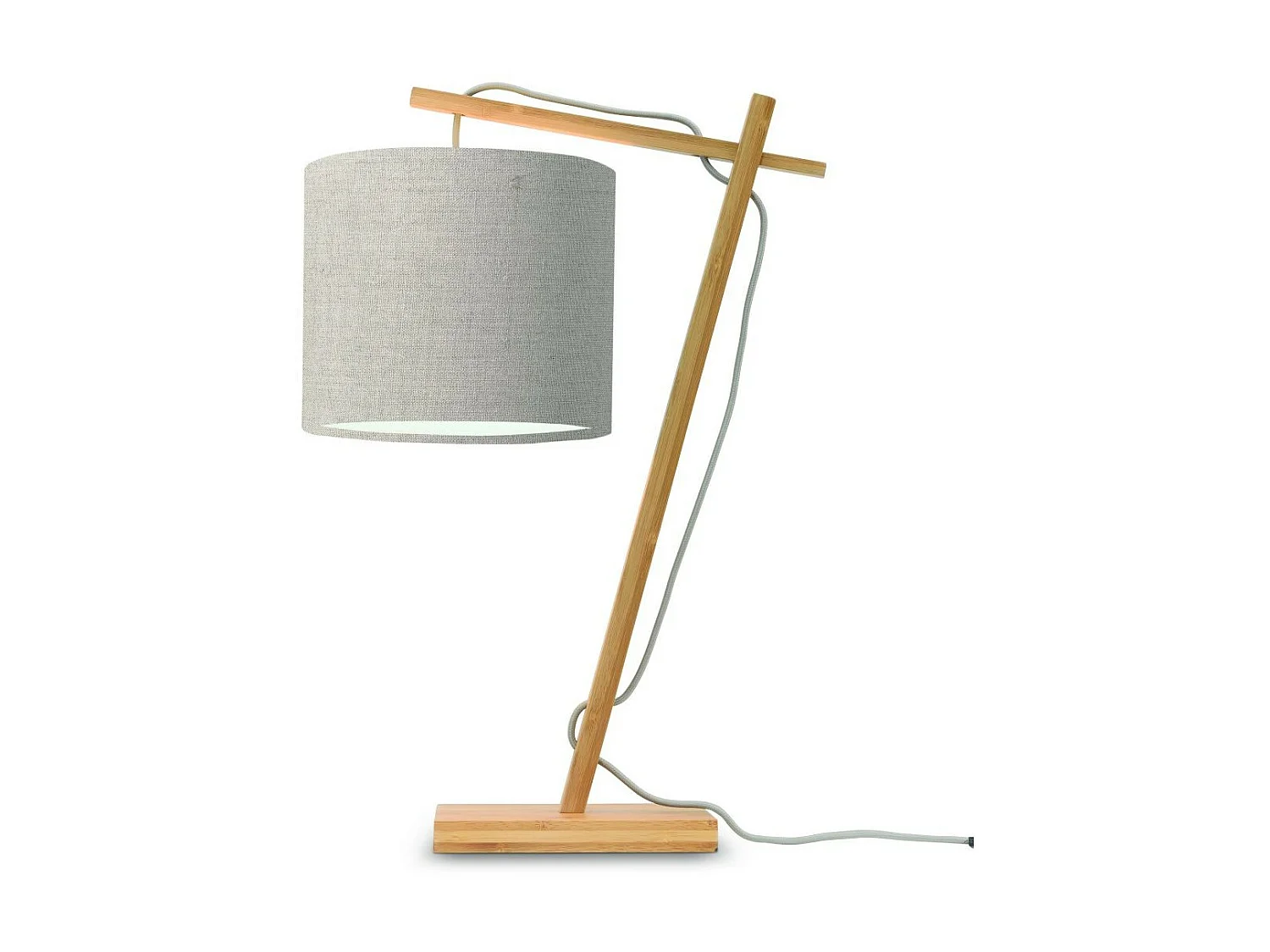 Bruine bamboe tafellamp met donker linnen lampenkap