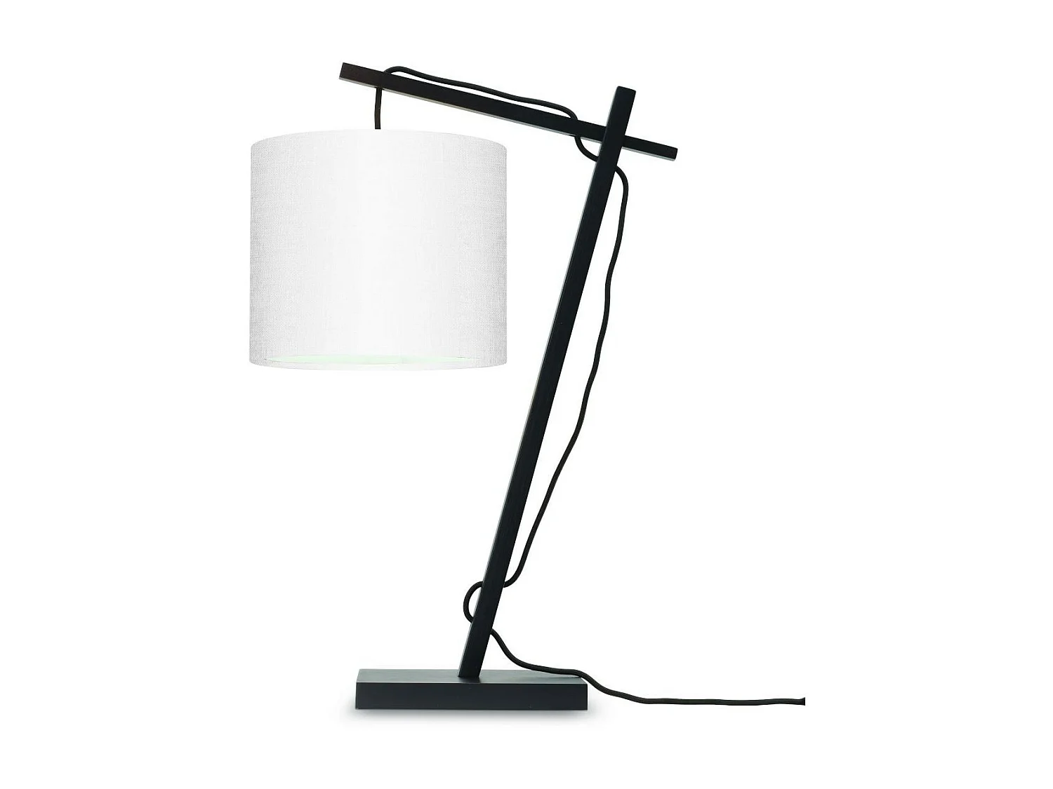 Lampe de table en bambou noir avec abat-jour blanc
