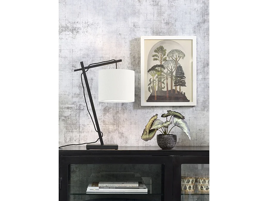 Lampe de table en bambou noir avec abat-jour blanc