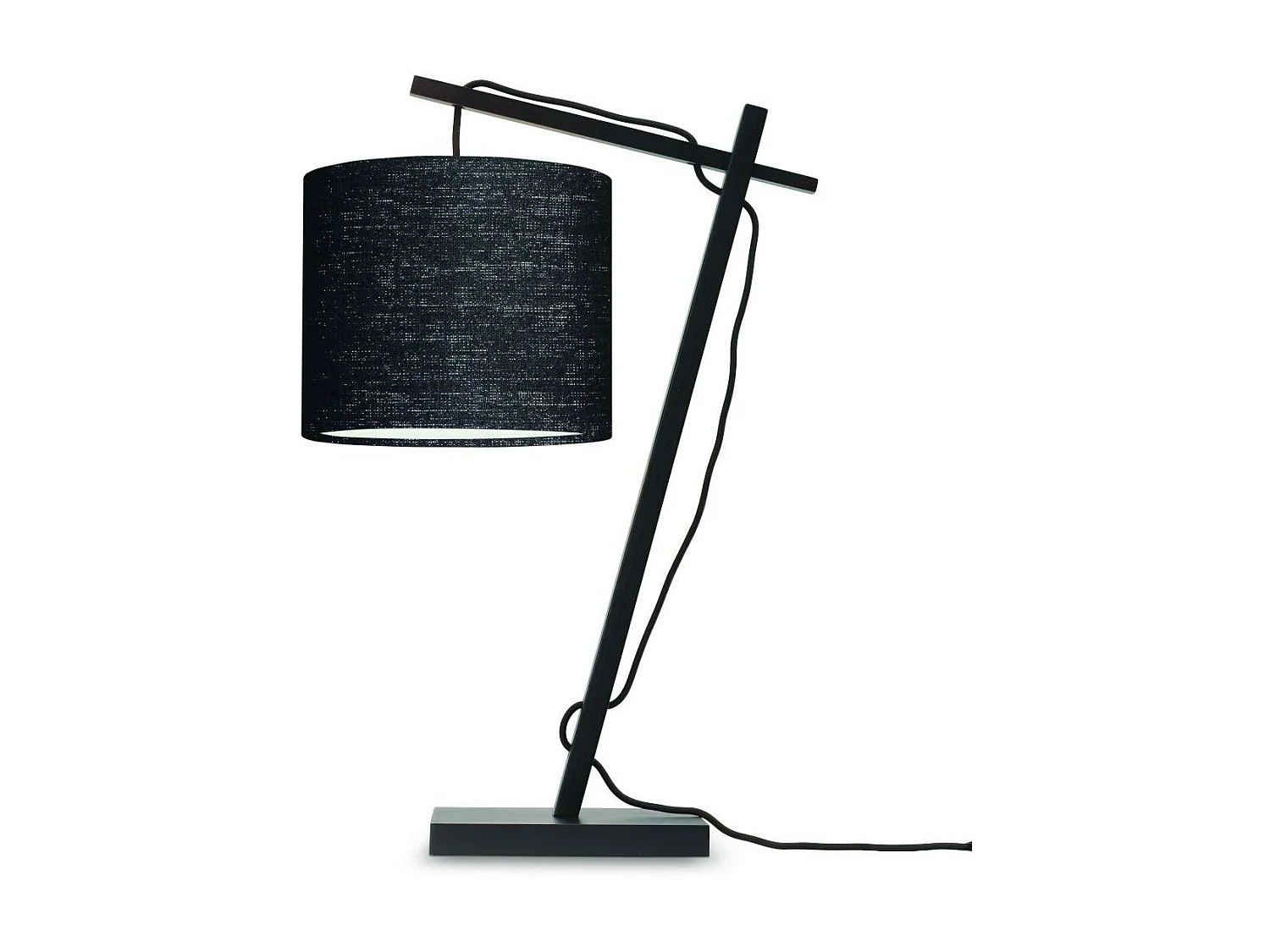 Lampe de table en bambou noir avec abat-jour noir