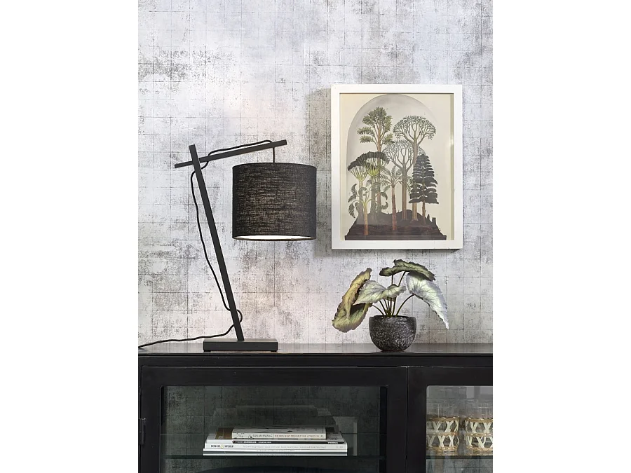 Lampe de table en bambou noir avec abat-jour noir