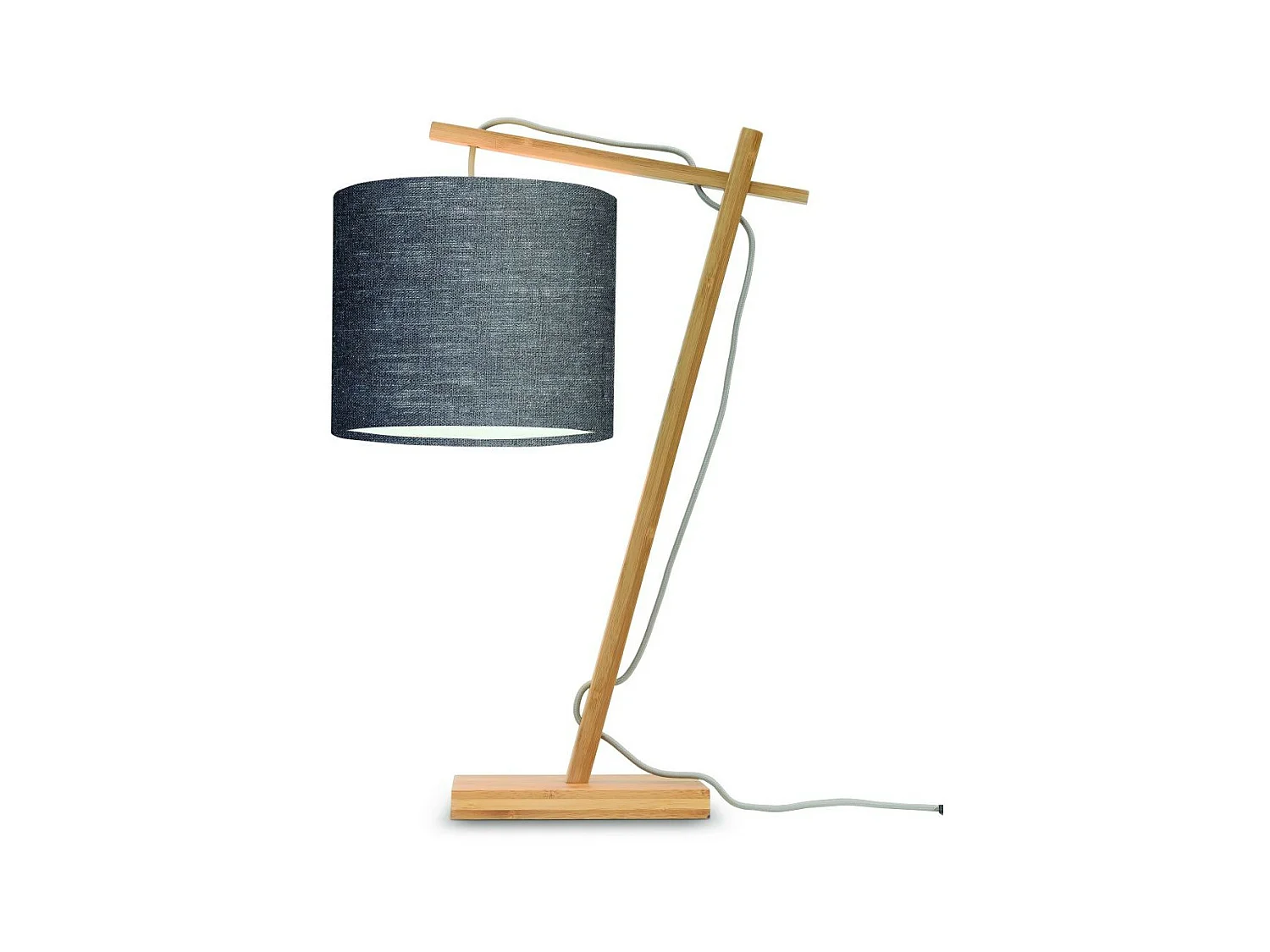 Lampe de table en bambou marron avec abat-jour gris foncé