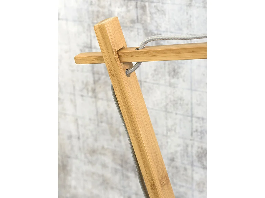 Lampe de table en bambou marron avec abat-jour gris foncé