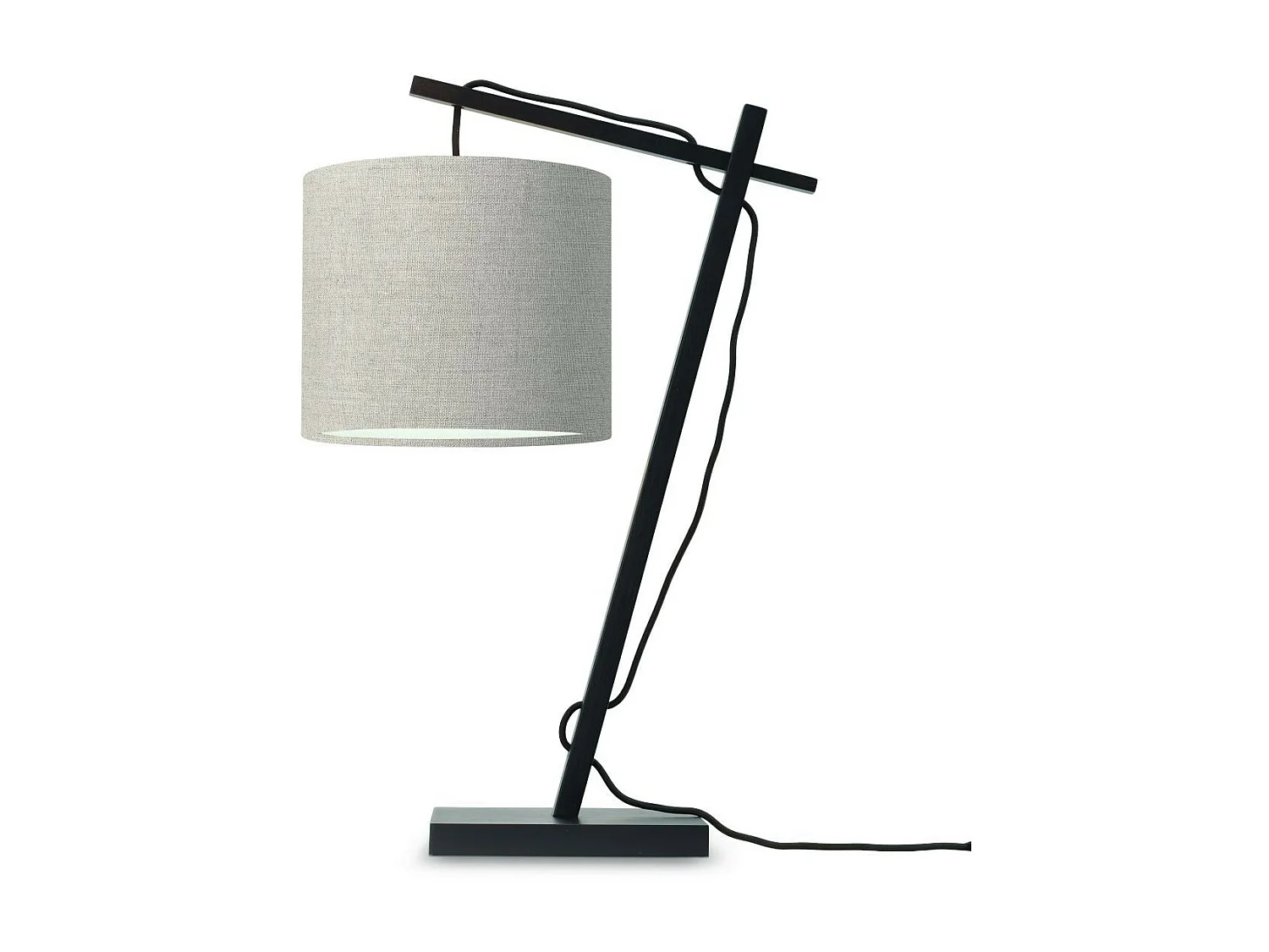 Lampe de table en bambou noir avec abat-jour en lin foncé